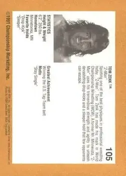 1991 Championship Marketing WCW #105 - Tom Zenk - Back