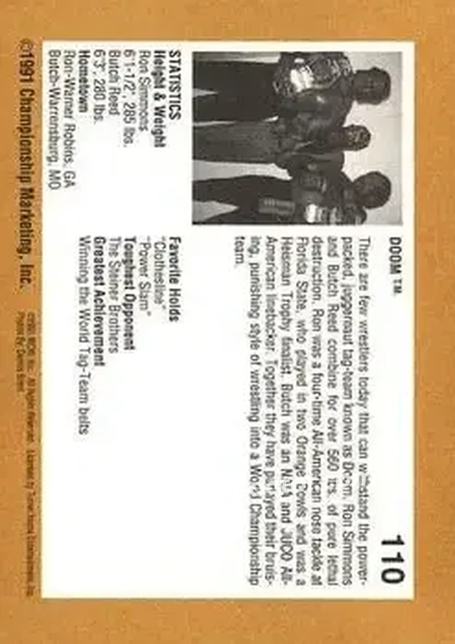 1991 Championship Marketing WCW #110 - Card #110