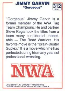 1988 Wonderama NWA #312 - Jimmy Garvin - Back 1988 Wonderama NWA #312 - Jimmy Garvin - Back