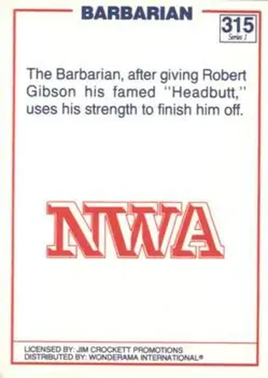 1988 Wonderama NWA #315 - Barbarian
