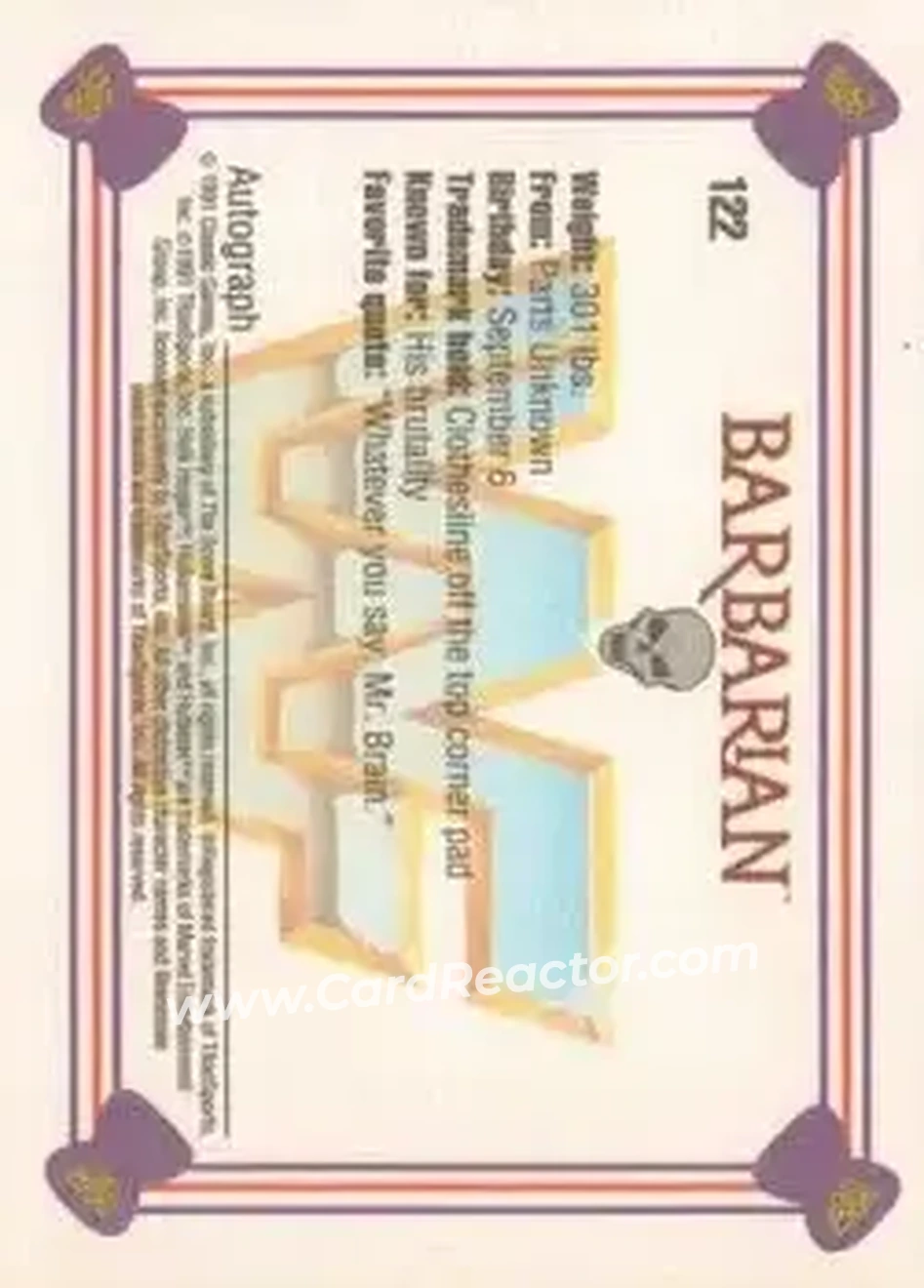 1991 Classic WWF Superstars #122 - Barbarian