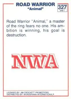 1988 Wonderama NWA #327 - Road Warrior Animal - Back