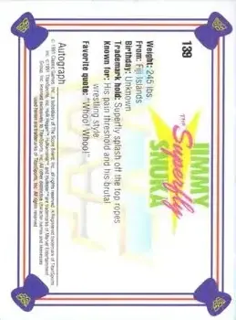 1991 Classic WWF Superstars #139 - Superfly Jimmy Snuka - Back