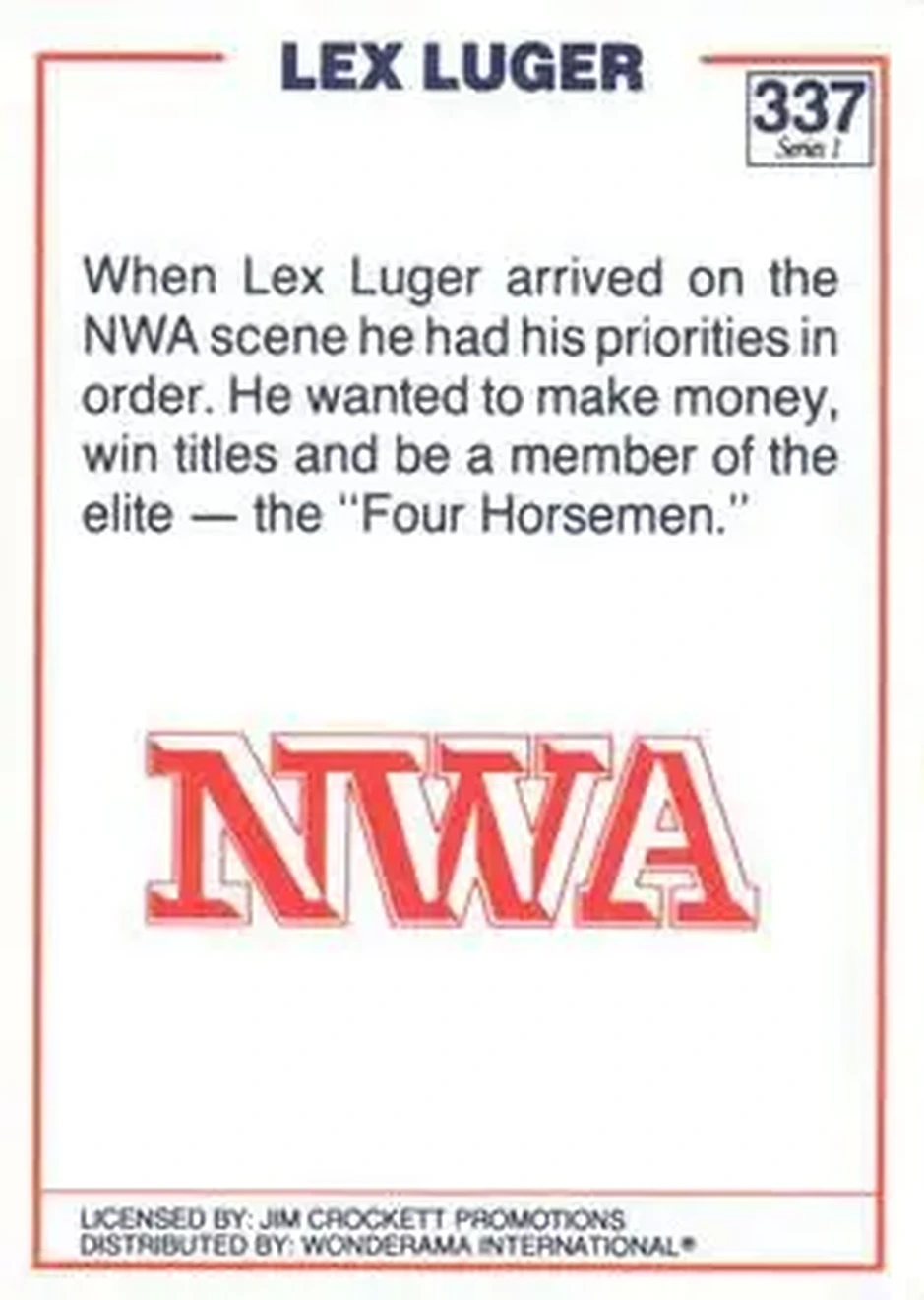 1988 Wonderama NWA #337 - Lex Luger