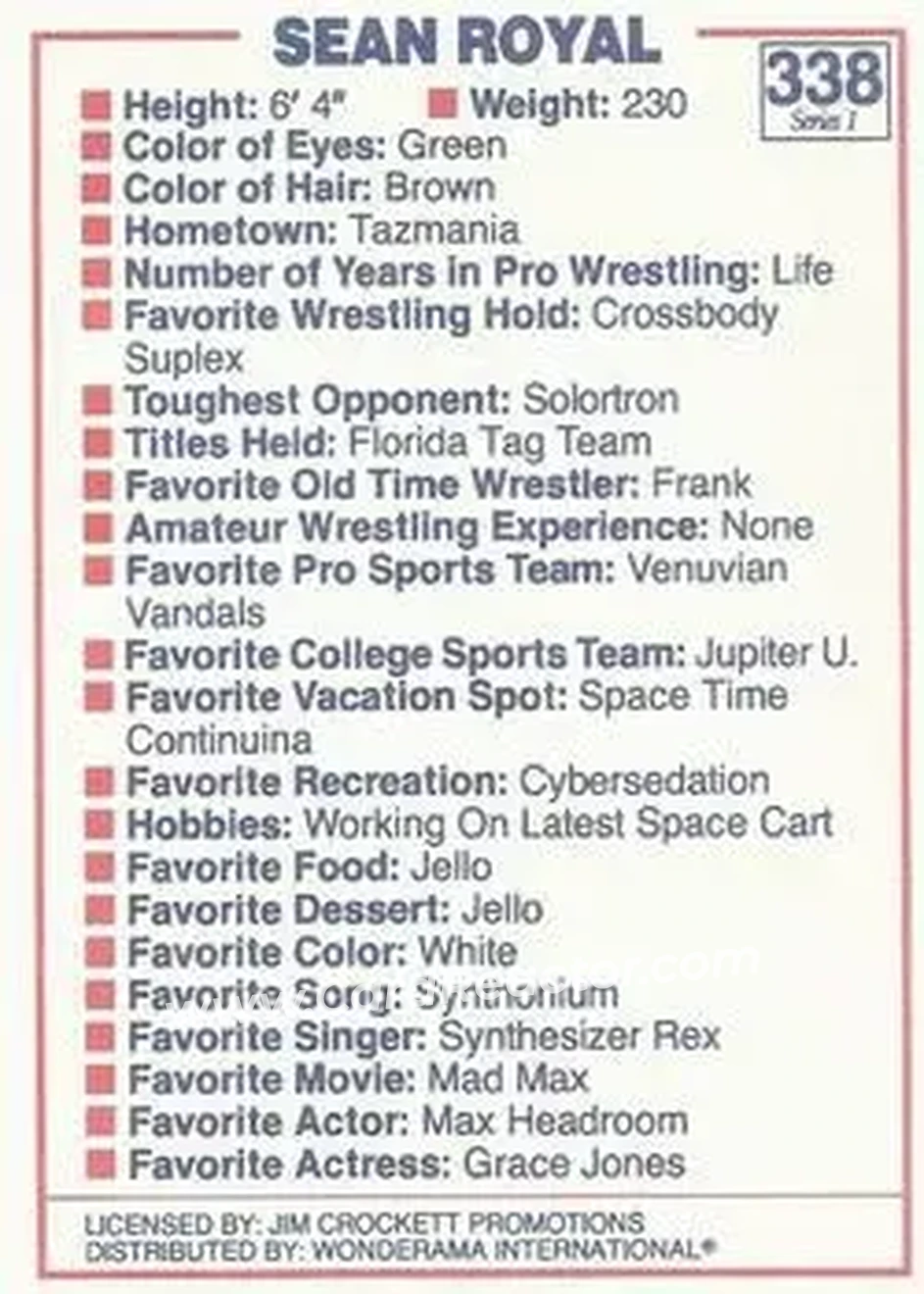 1988 Wonderama NWA #338 - Sean Royal