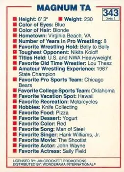 1988 Wonderama NWA #343 - Magnum T.A. - Back