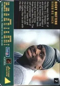 1995 Action Packed Rookies & Stars #7 - Ricky Watters - Philadelphia Eagles - Back