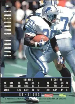 1995 Classic Images Limited #6 - Barry Sanders - Detroit Lions - Back
