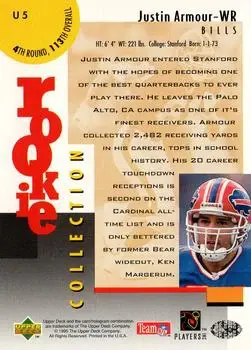 1995 Collector's Choice Update #U5 - Justin Armour - Buffalo Bills - Back