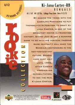 1995 Collector's Choice Update #U12 - Ki-Jana Carter - Cincinnati Bengals - Back
