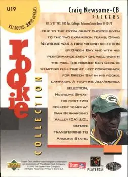 1995 Collector's Choice Update #U19 - Craig Newsome - Green Bay Packers - Back