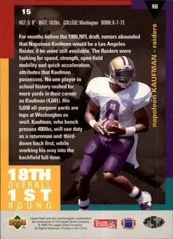 1995 Collector's Choice #15 - Napoleon Kaufman - Oakland Raiders - Back 1995 Collector's Choice #15 - Napoleon Kaufman - Oakland Raiders - Back