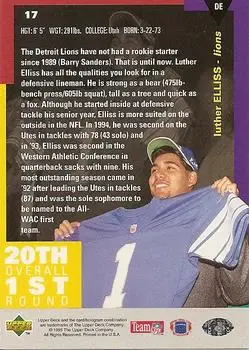 1995 Collector's Choice #17 - Luther Elliss - Detroit Lions - Back