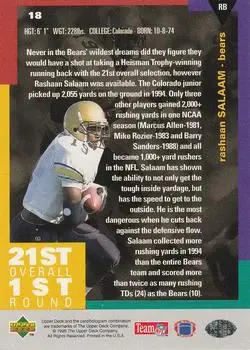 1995 Collector's Choice #18 - Rashaan Salaam - Chicago Bears - Back