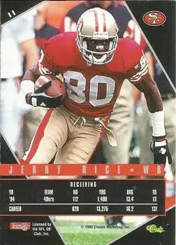 1995 Classic Images Limited Live #11 - Jerry Rice - San Francisco 49ers - Back