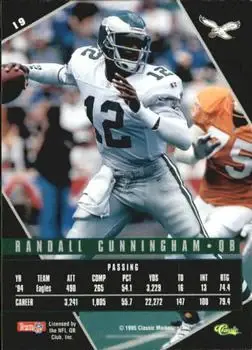 1995 Classic Images Limited Live #19 - Randall Cunningham - Philadelphia Eagles - Back