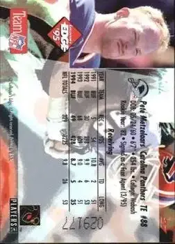 1995 Collector's Edge #27 - Pete Metzelaars - Carolina Panthers - Back 1995 Collector's Edge #27 - Pete Metzelaars - Carolina Panthers - Back