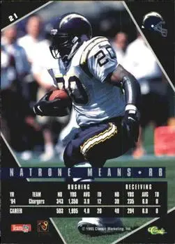 1995 Classic Images Limited Live #21 - Natrone Means - San Diego Chargers - Back
