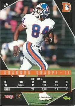 1995 Classic Images Limited Live #29 - Shannon Sharpe - Denver Broncos - Back