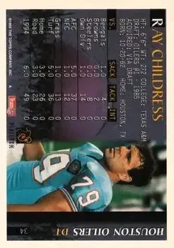 1995 Bowman #34 - Ray Childress - Houston Oilers - Back