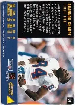 1995 Action Packed Rookies & Stars #31 - Shannon Sharpe - Denver Broncos - Back