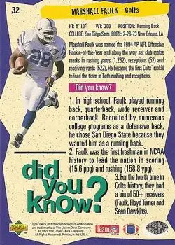 1995 Collector's Choice #32 - Marshall Faulk - Indianapolis Colts 1995 Collector's Choice #32 - Marshall Faulk - Indianapolis Colts