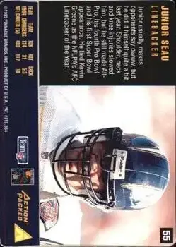 1995 Action Packed Rookies & Stars #55 - Junior Seau - San Diego Chargers - Back