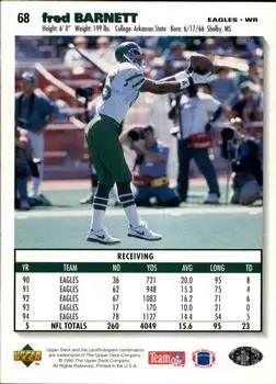 1995 Collector's Choice #68 - Fred Barnett - Philadelphia Eagles - Back