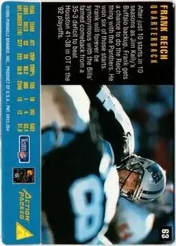 1995 Action Packed Rookies & Stars #63 - Frank Reich - Carolina Panthers - Back 1995 Action Packed Rookies & Stars #63 - Frank Reich - Carolina Panthers - Back