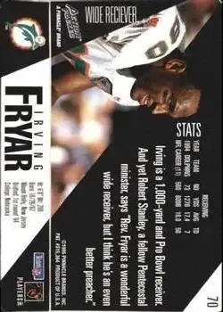 1995 Action Packed #70 - Irving Fryar - Miami Dolphins - Back