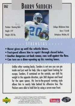 1995 Collector's Choice Update #U62 - Barry Sanders - Detroit Lions - Back