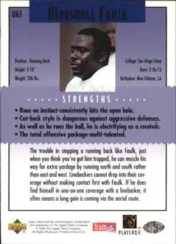 1995 Collector's Choice Update #U63 - Marshall Faulk - Indianapolis Colts - Back