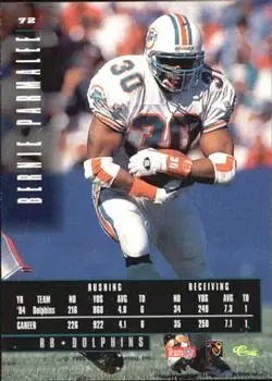 1995 Classic Images Limited #72 - Bernie Parmalee - Miami Dolphins - Back 1995 Classic Images Limited #72 - Bernie Parmalee - Miami Dolphins - Back