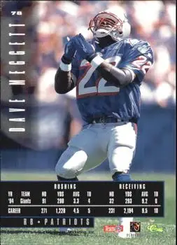 1995 Classic Images Limited #78 - Dave Meggett - New England Patriots - Back