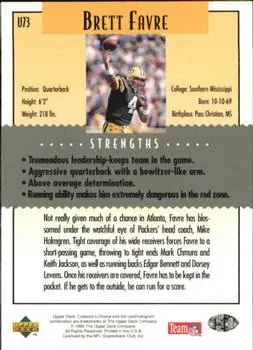 1995 Collector's Choice Update #U73 - Brett Favre - Green Bay Packers - Back 1995 Collector's Choice Update #U73 - Brett Favre - Green Bay Packers - Back