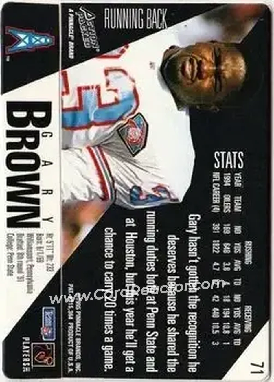 1995 Action Packed #71 - Gary Brown - Houston Oilers 1995 Action Packed #71 - Gary Brown - Houston Oilers
