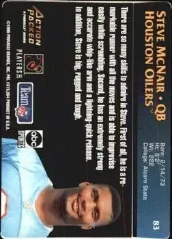 1995 Action Packed Monday Night Football #83 - Steve McNair - Houston Oilers - Back