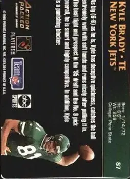 1995 Action Packed Monday Night Football #87 - Kyle Brady - New York Jets - Back
