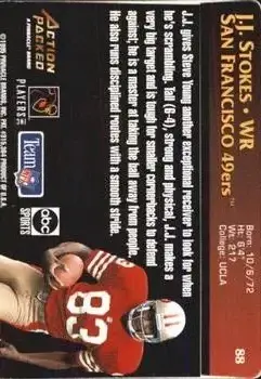 1995 Action Packed Monday Night Football #88 - J.J. Stokes - San Francisco 49ers - Back