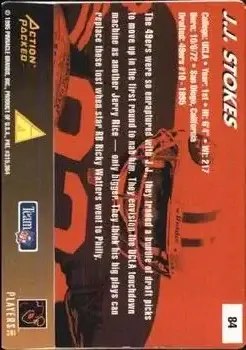 1995 Action Packed Rookies & Stars #84 - J.J. Stokes - San Francisco 49ers - Back 1995 Action Packed Rookies & Stars #84 - J.J. Stokes - San Francisco 49ers - Back