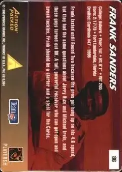 1995 Action Packed Rookies & Stars #86 - Frank Sanders - Arizona Cardinals - Back