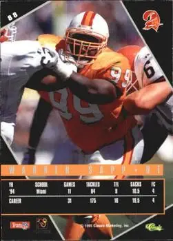 1995 Classic Images Limited Live #88 - Warren Sapp - Tampa Bay Buccaneers - Back 1995 Classic Images Limited Live #88 - Warren Sapp - Tampa Bay Buccaneers - Back