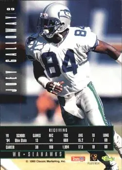 1995 Classic Images Limited #89 - Joey Galloway - Seattle Seahawks - Back