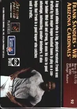 1995 Action Packed Monday Night Football #92 - Frank Sanders - Arizona Cardinals 1995 Action Packed Monday Night Football #92 - Frank Sanders - Arizona Cardinals