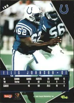 1995 Classic Images Limited Live #100 - Ellis Johnson - Indianapolis Colts - Back