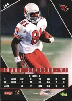 1995 Classic Images Limited Live #106 - Frank Sanders - Arizona Cardinals 1995 Classic Images Limited Live #106 - Frank Sanders - Arizona Cardinals