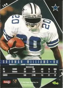 1995 Classic Images Limited Live #109 - Sherman Williams - Dallas Cowboys - Back 1995 Classic Images Limited Live #109 - Sherman Williams - Dallas Cowboys - Back