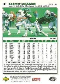 1995 Collector's Choice #111 - Boomer Esiason - New York Jets - Back 1995 Collector's Choice #111 - Boomer Esiason - New York Jets - Back