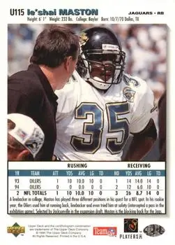 1995 Collector's Choice Update #U115 - Le'Shai Maston - Jacksonville Jaguars - Back