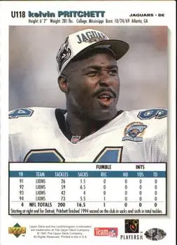 1995 Collector's Choice Update #U118 - Kelvin Pritchett - Jacksonville Jaguars - Back